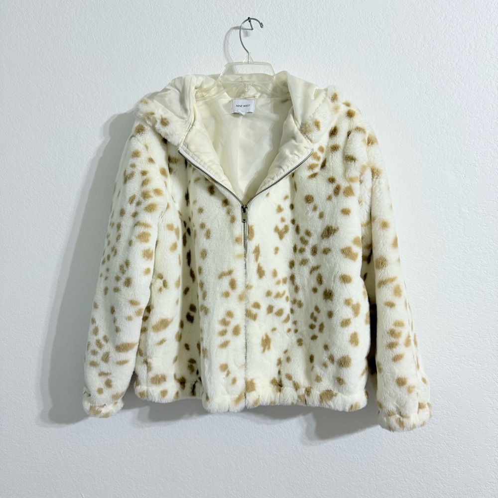 Nine West Snow Leopard Faux Fur Hooded Softest Jacket, feels Super Luxurious 🐆
